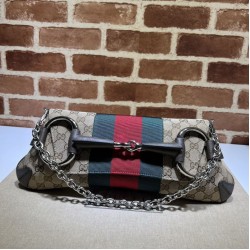1:1 Replica Gucci Horsebit Chain Crossbody Bag GG Canvas 764255 Brown Knockoff