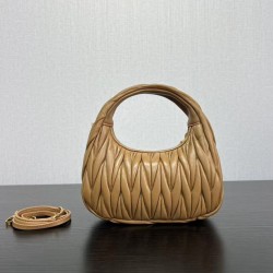 1:1 Replica Miu Miu Wander Matelasse Mini/Small Hobo Bag in Brown Knockoff