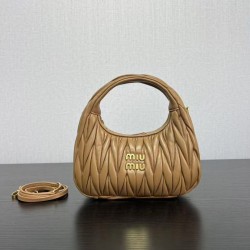 1:1 Replica Miu Miu Wander Matelasse Mini/Small Hobo Bag in Brown Knockoff