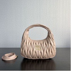 1:1 Replica Miu Miu Wander Matelasse Mini/Small Hobo Bag in Beige Knockoff