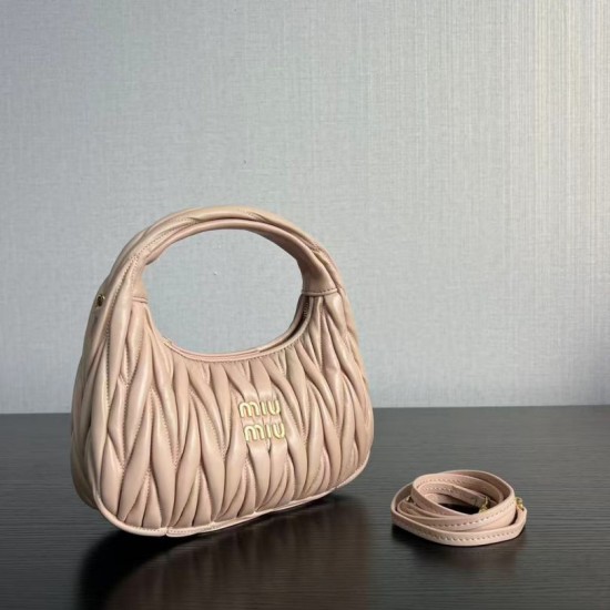1:1 Replica Miu Miu Wander Matelasse Mini/Small Hobo Bag in Beige Knockoff