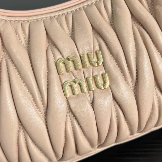 1:1 Replica Miu Miu Wander Matelasse Mini/Small Hobo Bag in Beige Knockoff