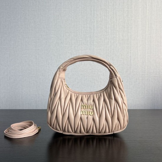 1:1 Replica Miu Miu Wander Matelasse Mini/Small Hobo Bag in Beige Knockoff