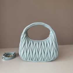 AAA Replica Miu Miu Wander Matelasse Mini/Small Hobo Bag in Blue 1:1 Replica Miu Miu Wander Matelasse Mini/Small Hobo Bag in Blue Knockoff