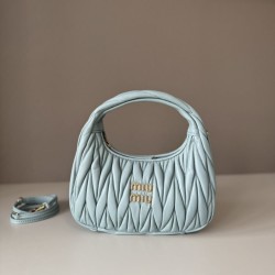 1:1 Replica Miu Miu Wander Matelasse Mini/Small Hobo Bag in Blue Knockoff