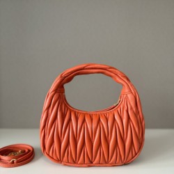 1:1 Replica Miu Miu Wander Matelasse Mini/Small Hobo Bag in Orange Knockoff