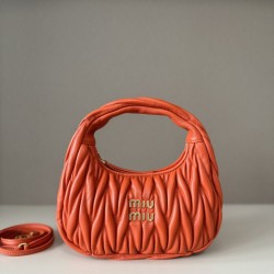 1:1 Replica Miu Miu Wander Matelasse Mini/Small Hobo Bag in Orange Knockoff