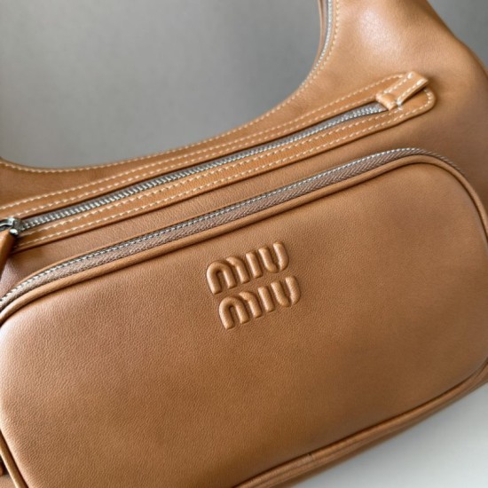 1:1 Replica Miu Miu Pocket Nappa 5BC189 Crossbody Bag in Caramel Knockoff