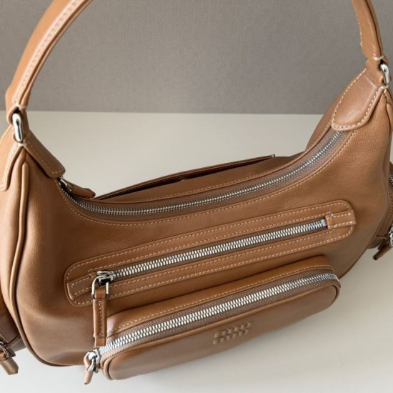 1:1 Replica Miu Miu Pocket Nappa 5BC189 Crossbody Bag in Caramel Knockoff