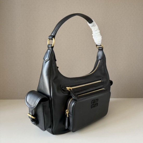 1:1 Replica Miu Miu Crossbody Bag Miu Pocket Nappa 5BC189 Black Knockoff