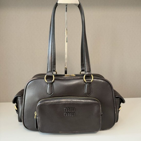 1:1 Replica Miu Miu Pocket shoulder bags with top handle Coffee Knockoff
