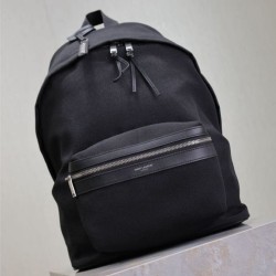 1:1 Replica YSL Saint Laurent City backpack in black canvas with leather trim Knockoff