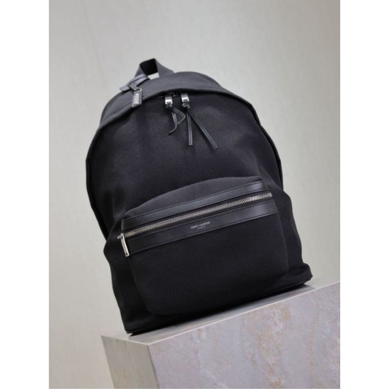 1:1 Replica YSL Saint Laurent City backpack in black canvas with leather trim Knockoff