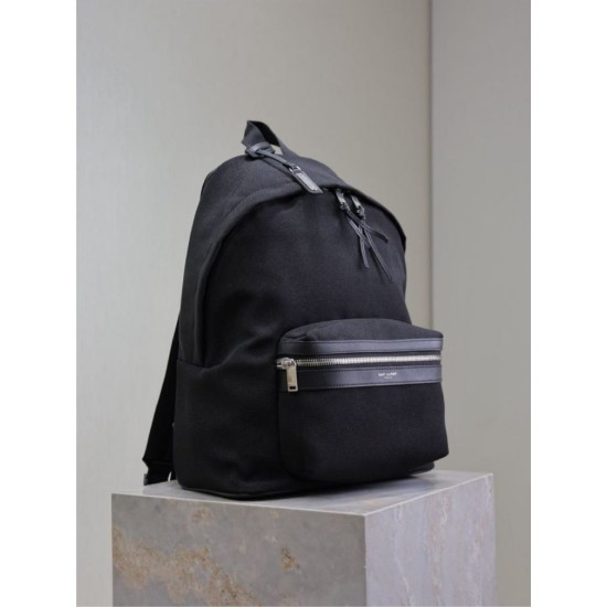 1:1 Replica YSL Saint Laurent City backpack in black canvas with leather trim Knockoff