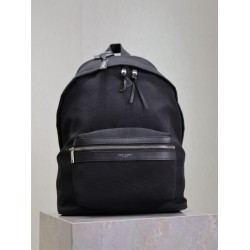 1:1 Replica YSL Saint Laurent City backpack in black canvas with leather trim Knockoff
