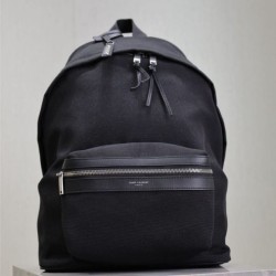 1:1 Replica YSL Saint Laurent City backpack in black canvas with leather trim Knockoff