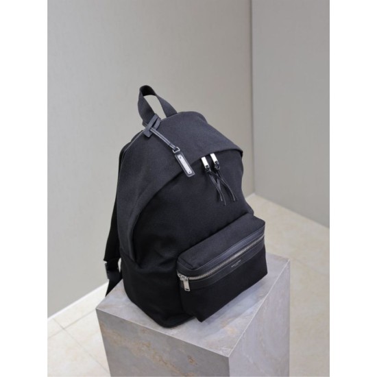 1:1 Replica YSL Saint Laurent City backpack in black canvas with leather trim Knockoff