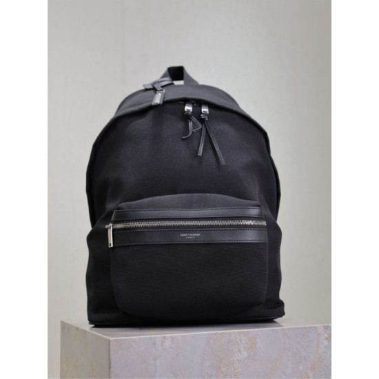 1:1 Replica YSL Saint Laurent City backpack in black canvas with leather trim Knockoff