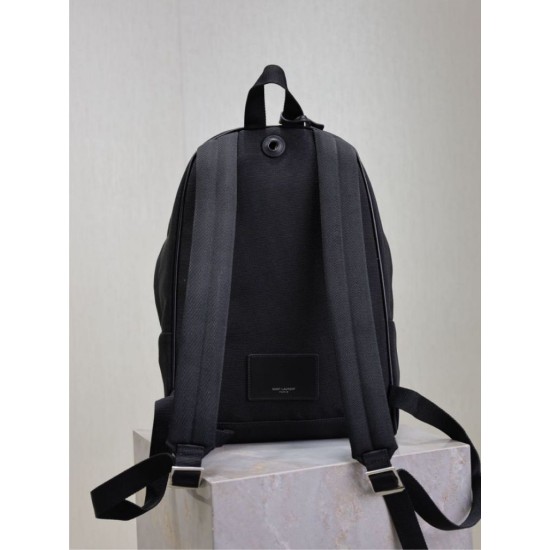 1:1 Replica YSL Saint Laurent City backpack in black canvas with leather trim Knockoff