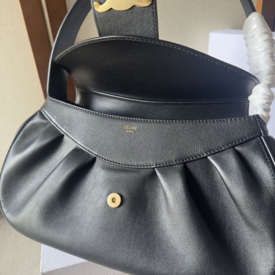 1:1 Replica Celine Polly medium shoulder bag in black Knockoff