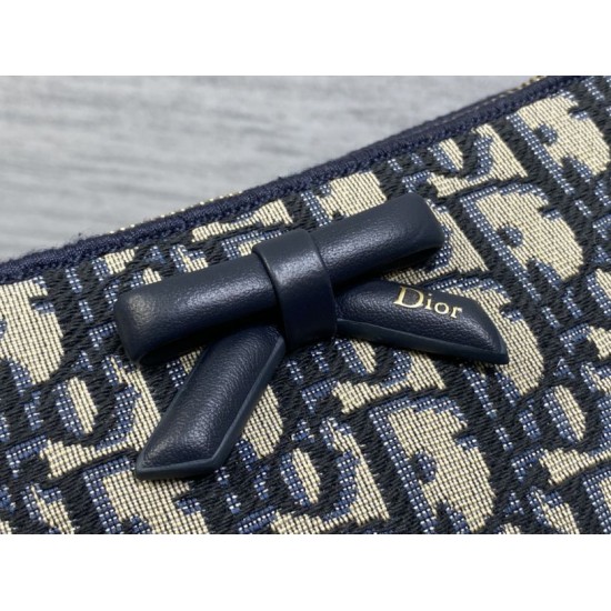 1:1 Replica Dior Oblique Bow Clutch with Chain in Blue Knockoff