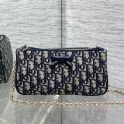 1:1 Replica Dior Oblique Bow Clutch with Chain in Blue Knockoff