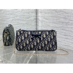 1:1 Replica Dior Oblique Bow Clutch with Chain in Blue Knockoff