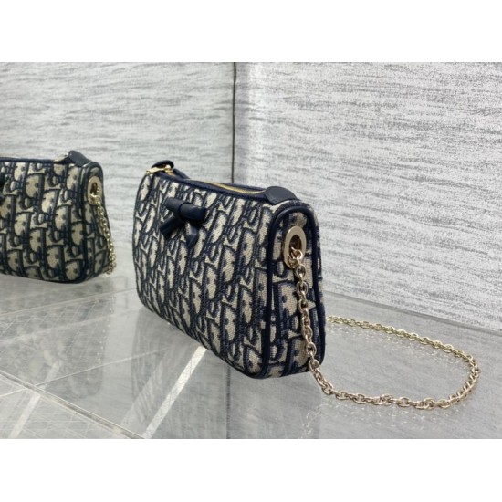 1:1 Replica Dior Oblique Bow Clutch with Chain in Blue Knockoff