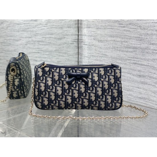 1:1 Replica Dior Oblique Bow Clutch with Chain in Blue Knockoff