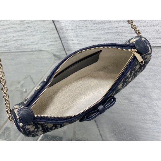 1:1 Replica Dior Oblique Bow Clutch with Chain in Blue Knockoff