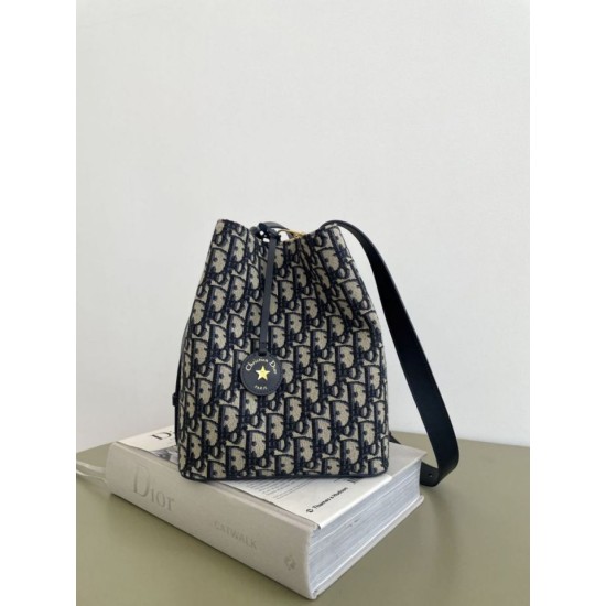 1:1 Replica Diorstar Dior Small Bucket Bag in Blue Oblique Jacquard Knockoff