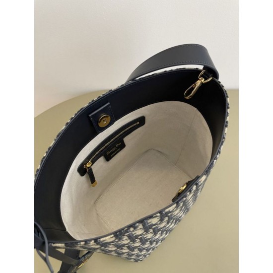 1:1 Replica Diorstar Dior Small Bucket Bag in Blue Oblique Jacquard Knockoff