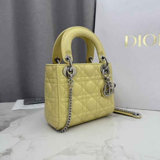 AAA Replica Dior Lady Dior Mini Cannage Bag in Yellow 1:1 Replica Dior Lady Dior Mini Cannage Bag in Yellow Knockoff