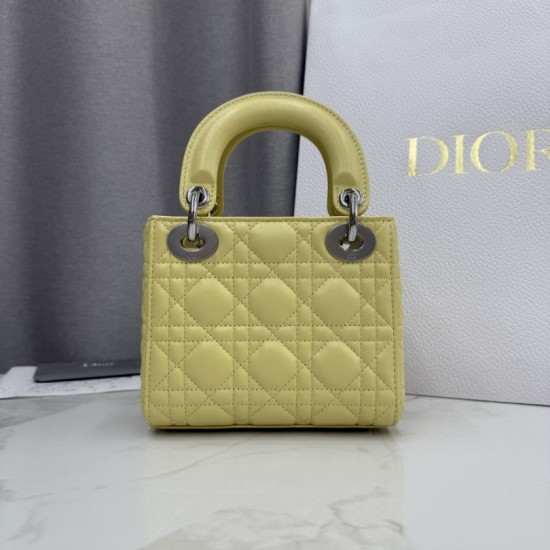 AAA Replica Dior Lady Dior Mini Cannage Bag in Yellow 1:1 Replica Dior Lady Dior Mini Cannage Bag in Yellow Knockoff