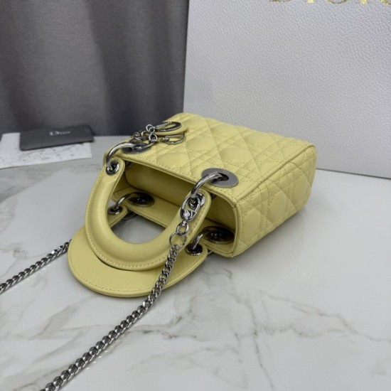 AAA Replica Dior Lady Dior Mini Cannage Bag in Yellow 1:1 Replica Dior Lady Dior Mini Cannage Bag in Yellow Knockoff