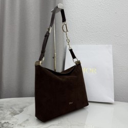 1:1 Replica Medium Dior Diorly Crossbody Bag in Chocolate Suede Knockoff
