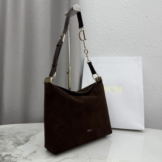 1:1 Replica Medium Dior Diorly Crossbody Bag in Chocolate Suede Knockoff