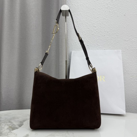 1:1 Replica Medium Dior Diorly Crossbody Bag in Chocolate Suede Knockoff