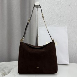 1:1 Replica Medium Dior Diorly Crossbody Bag in Chocolate Suede Knockoff
