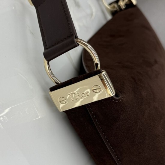 1:1 Replica Medium Dior Diorly Crossbody Bag in Chocolate Suede Knockoff