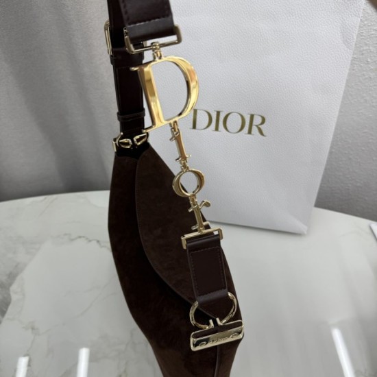 1:1 Replica Medium Dior Diorly Crossbody Bag in Chocolate Suede Knockoff