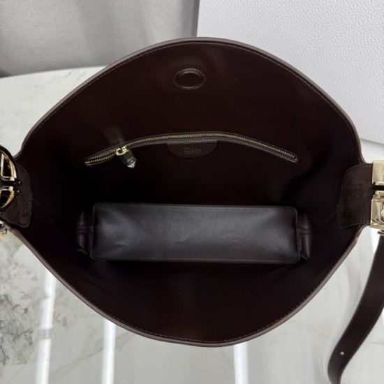 1:1 Replica Medium Dior Diorly Crossbody Bag in Chocolate Suede Knockoff