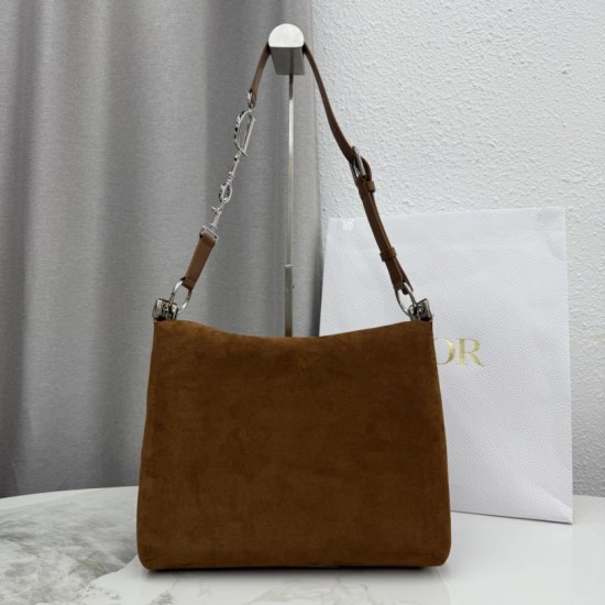 1:1 Replica Medium Dior Diorly Crossbody Bag in Brown Suede Knockoff