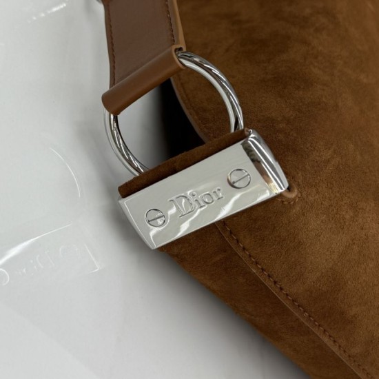1:1 Replica Medium Dior Diorly Crossbody Bag in Brown Suede Knockoff