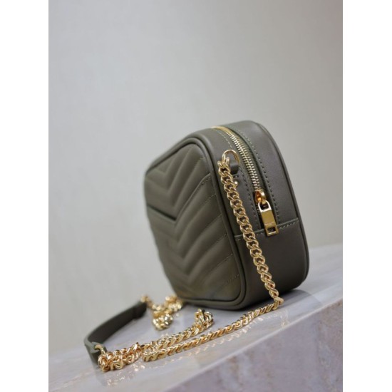 Mirror Quality Replica YSL Saint Laurent Lou Mini Quilted Shoulder Bag in Green Clone