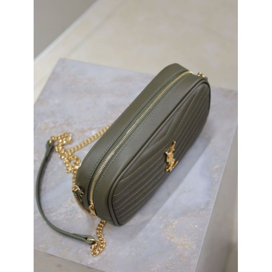 Mirror Quality Replica YSL Saint Laurent Lou Mini Quilted Shoulder Bag in Green Clone