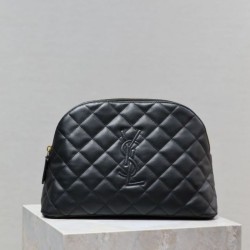 Mirror Quality Replica YSL Saint Laurent Cassandre Large Quilted and Embroidered Clutch in Black Clone