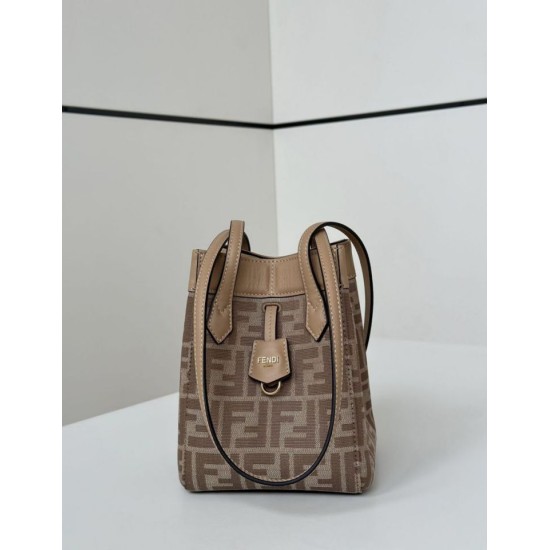 Mirror Quality Replica Fendi Origami Mini Jacquard Tote Bag in Apricot Clone