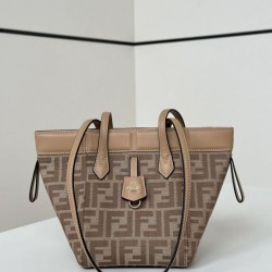 Mirror Quality Replica Fendi Origami Mini Jacquard Tote Bag in Apricot Clone