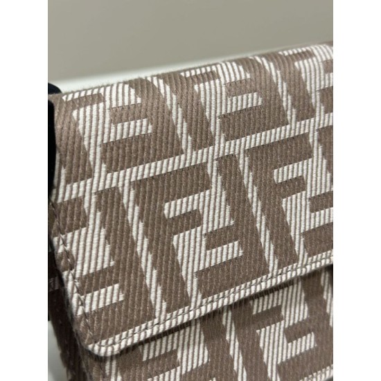 Mirror Quality Replica Fendi Baguette-Style Fabric Wallet with Chain Brown FF jacquard Clone